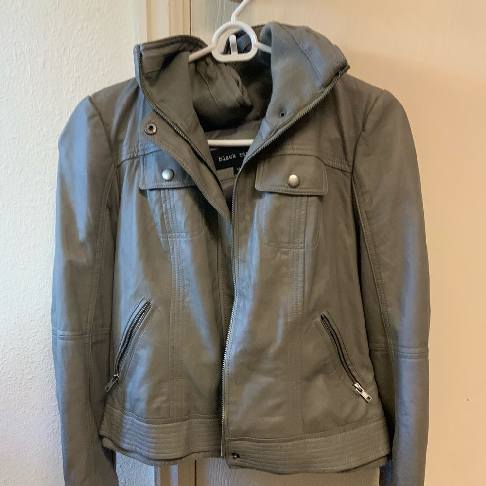 Black rivet light gray leather jacket